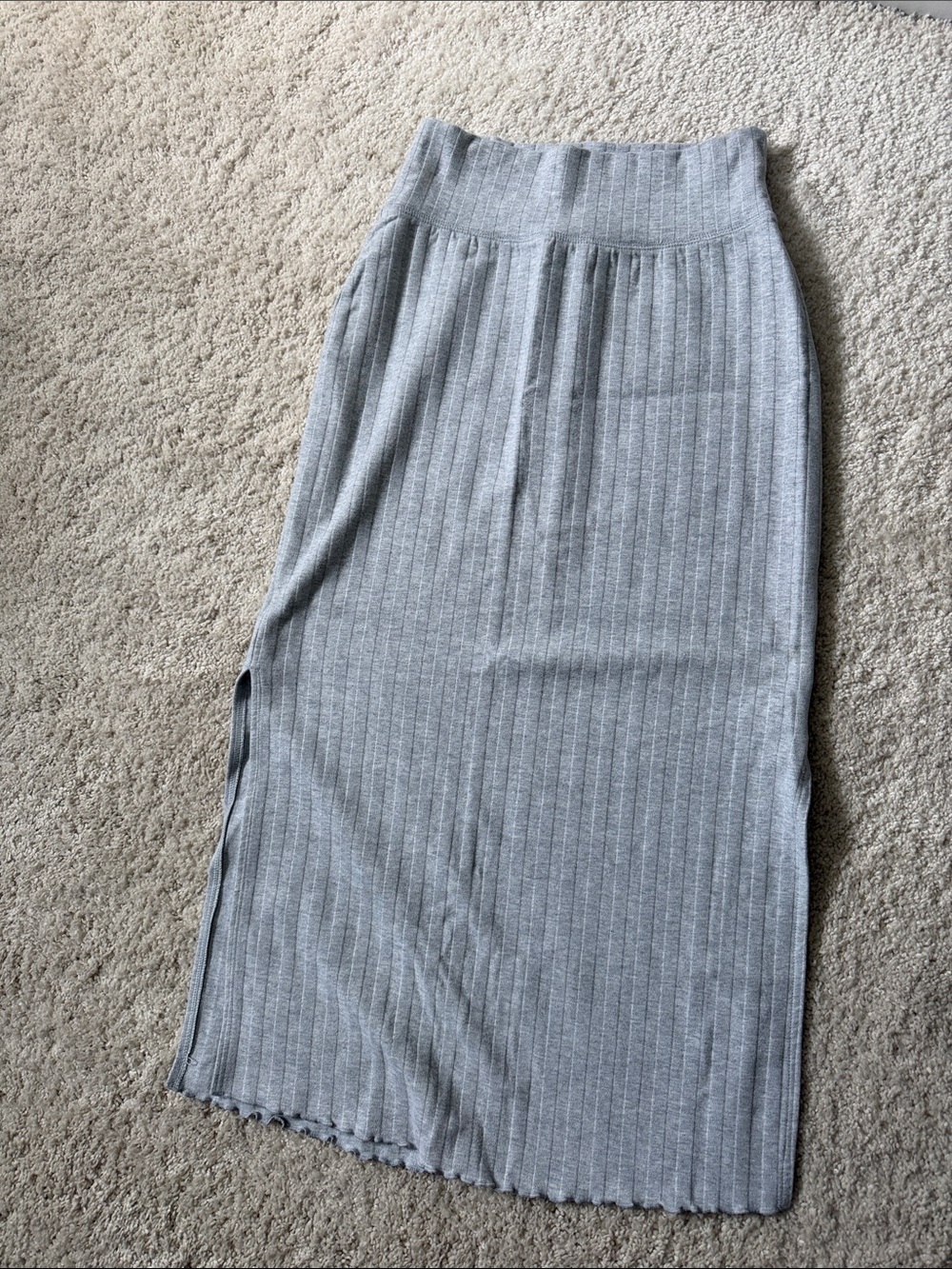 Offline Ribbed Knit Midi Skirt - Light Gray